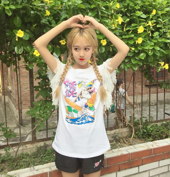 korean version of ulzzang college wind color girl fun letter printing spell tassel loose t-shirt women's shirt tide, Black
korean version of ulzzang college wind color girl fun letter printing spell tassel loose t-shirt women's shirt tide, Black