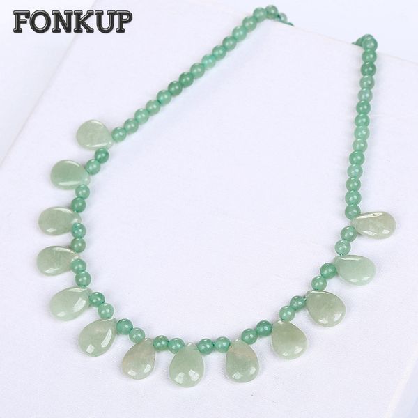 

fonkup aventurine jade necklace women short chain green bead pendant ethnic men jewellery geometric rolo chain pentagram romania, Silver