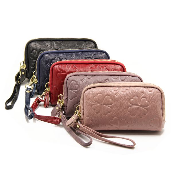 2018 new four-leaf clover embossed double-zipper layer cowhide ladies holding a bag with a long leather purse wallet, Red;black
2018 new four-leaf clover embossed double-zipper layer cowhide ladies holding a bag with a long leather purse wallet, Red;black