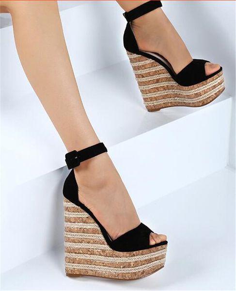 summer fashion women open toe high platform straw wedge sandals suede leather ankle strap super high wedge sandals dress shoes, Black
summer fashion women open toe high platform straw wedge sandals suede leather ankle strap super high wedge sandals dress shoes, Black