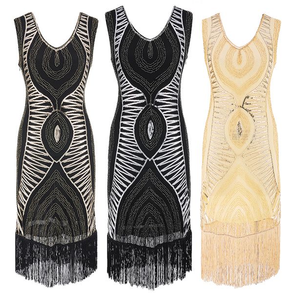 1920s great gatsby dress vintage flapper dress handmade women v neck sleeveless cocktail party fringed for prom, White;black
1920s great gatsby dress vintage flapper dress handmade women v neck sleeveless cocktail party fringed for prom, White;black