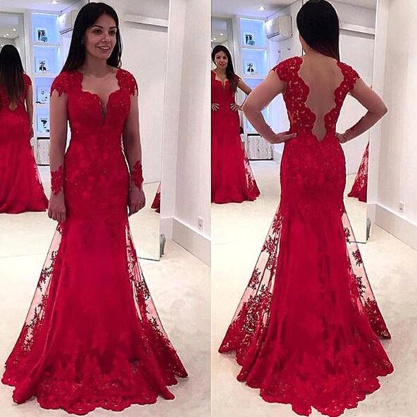2018 elegant new gorgeous red lace appliques sheer jewel mermaid prom dresses long sleeves sweetheart sweep train evening party gowns, Black
2018 elegant new gorgeous red lace appliques sheer jewel mermaid prom dresses long sleeves sweetheart sweep train evening party gowns, Black