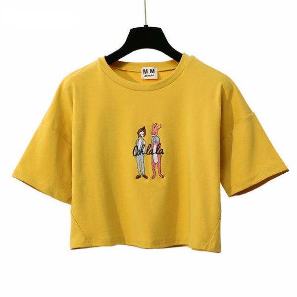 harajuku style summer women 's t shirt cartoon embroidery female cotton t-shirt short sleeve ladies yellow crop, White
harajuku style summer women 's t shirt cartoon embroidery female cotton t-shirt short sleeve ladies yellow crop, White
