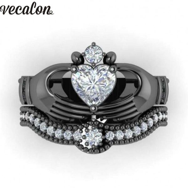 vecalon luxury lovers claddagh ring 1ct diamonique 5a zircon cz white gold filled engagement wedding band ring set for women men, Slivery;golden
vecalon luxury lovers claddagh ring 1ct diamonique 5a zircon cz white gold filled engagement wedding band ring set for women men, Slivery;golden