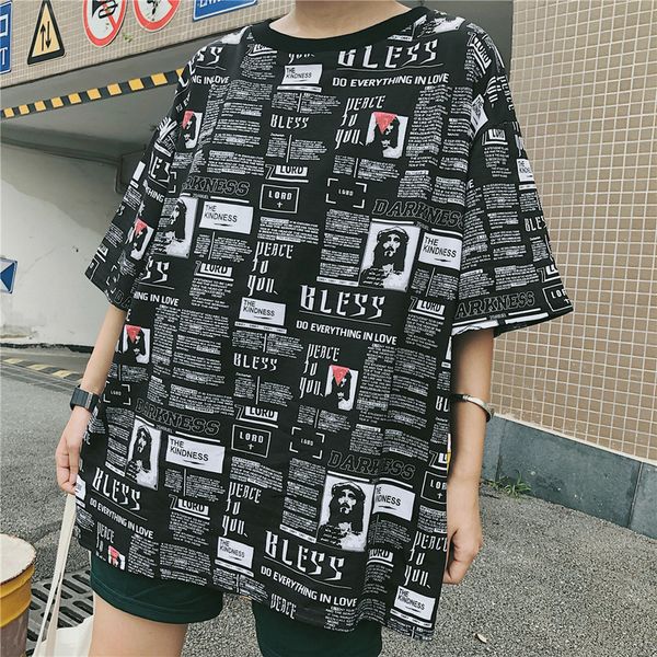 kymakutu harajuku bf personality graffiti newspaper t shirts women 2018 summer new korean vogue short sleeve tees female, White
kymakutu harajuku bf personality graffiti newspaper t shirts women 2018 summer new korean vogue short sleeve tees female, White