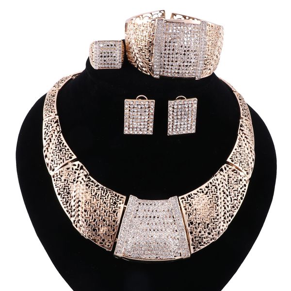 2020 gold color bridal jewelry sets crystal wedding necklace bracelet ring earrings sets engagement jewelry accessories, Black
2020 gold color bridal jewelry sets crystal wedding necklace bracelet ring earrings sets engagement jewelry accessories, Black