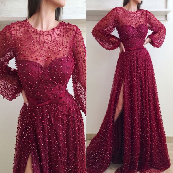 major beading long sleeves prom dresses with jewel beads sash side split formal dresses evening wear illusion poet cocktail party dresses, Black
major beading long sleeves prom dresses with jewel beads sash side split formal dresses evening wear illusion poet cocktail party dresses, Black