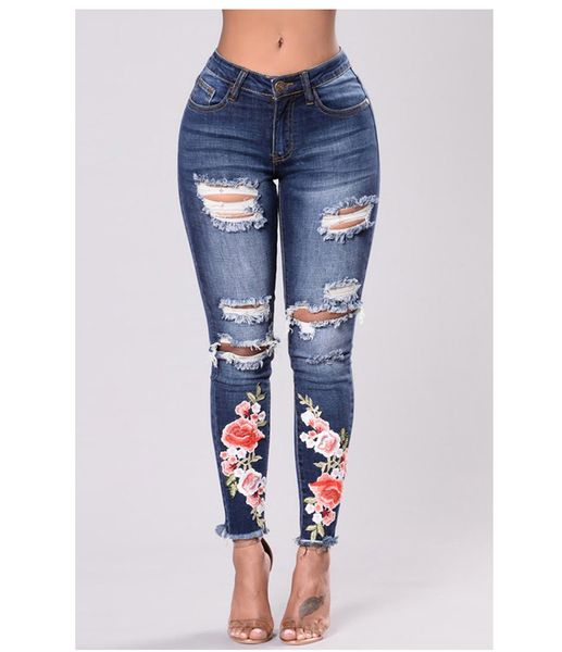 women rose embroidery design jeans ripped holes skinny long pencil pants female trousers jean, Blue
women rose embroidery design jeans ripped holes skinny long pencil pants female trousers jean, Blue