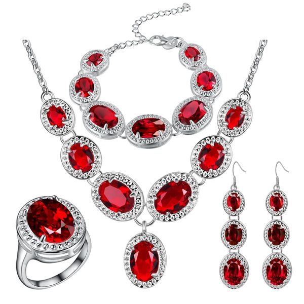 dandy will new arrival 925 sterling silver jewelry set 4pcs red zircon earrings necklace rings bracelets for wedding, Slivery;golden
dandy will new arrival 925 sterling silver jewelry set 4pcs red zircon earrings necklace rings bracelets for wedding, Slivery;golden