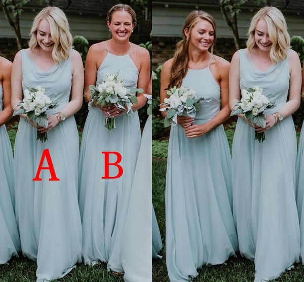 Dusty Blue Country Style Chiffon Bridesmaids Dresses Cheap 2019 A Line Halter Neck Boho Garden Beach Maid of Honor Gowns Custom Made
Dusty Blue Country Style Chiffon Bridesmaids Dresses Cheap 2019 A Line Halter Neck Boho Garden Beach Maid of Honor Gowns Custom Made
