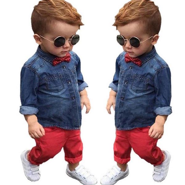 new style boy long sleeve suit children's european soft denim shirt + trousers, Blue
new style boy long sleeve suit children's european soft denim shirt + trousers, Blue