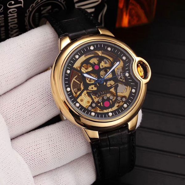 лучшие качества мужчины смотреть моды скелет прозрачный 42мм циферблат кожаный ремешок автоматические механические часы для мужчины лучше gi, Slivery;brown