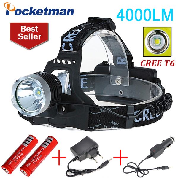 

4000 lumens led headlamp cree xml t6 headlights lantern 3 mode waterproof torch head 18650 rechargeable battery newest