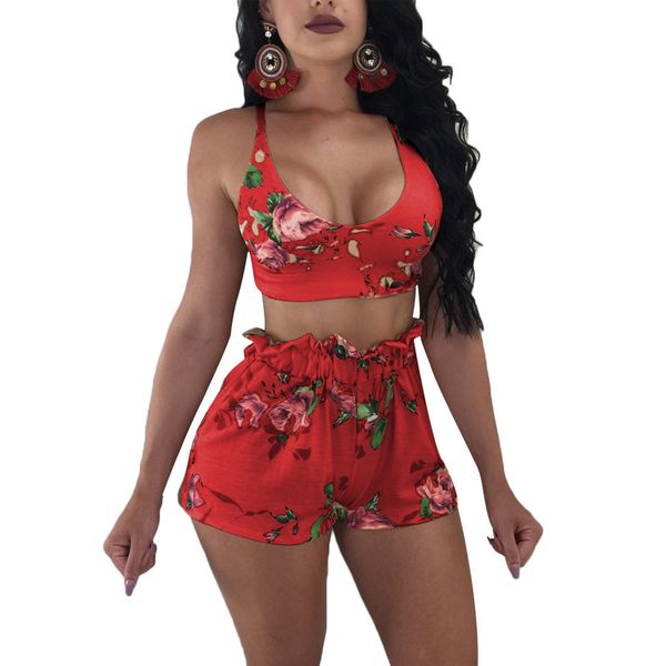 

Floral Print Sexy Two Piece Sets New Crop Tops And Shorts Beach Sweat Suits Tracksuit Summer Outfits For Women Female