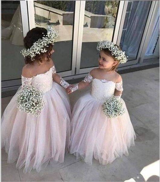 2018 pink lace tulle flower girl dresses ball gown long sleeve kids first communion dresses, White;blue
2018 pink lace tulle flower girl dresses ball gown long sleeve kids first communion dresses, White;blue