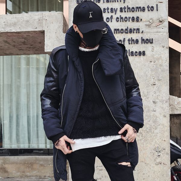 winter men leather patchwork thick warm long jacket irregular design parka men harajuku inclined zipper cotton jacket winterjas, Black
winter men leather patchwork thick warm long jacket irregular design parka men harajuku inclined zipper cotton jacket winterjas, Black