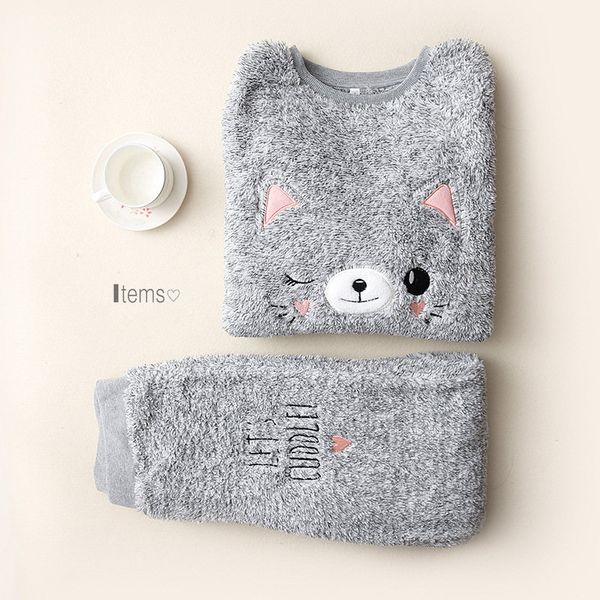 

2018 winter thick women pajama sets flannel warm 2 pcs pajamas coral fleece suits sleepwear autumn pyjamas set women's homewear, Blue;gray