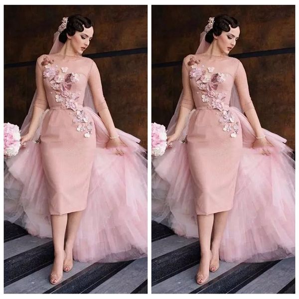 2018 sheer blush pink wedding dresses sheath half sleeves handmade flowers tulle sheath tea length vintage short bridal gowns tulle train, White
2018 sheer blush pink wedding dresses sheath half sleeves handmade flowers tulle sheath tea length vintage short bridal gowns tulle train, White