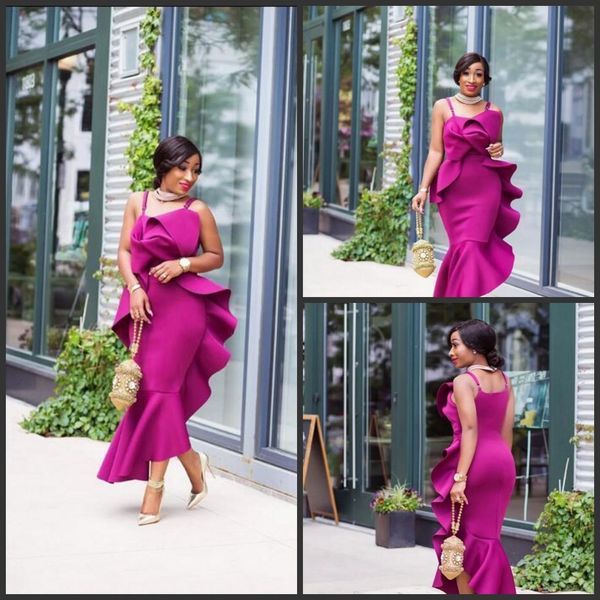 2019 new fushia satin mermaid evening gowns ruffles plus size mermaid formal party dress custom made african spaghetti prom dresses, Black
2019 new fushia satin mermaid evening gowns ruffles plus size mermaid formal party dress custom made african spaghetti prom dresses, Black