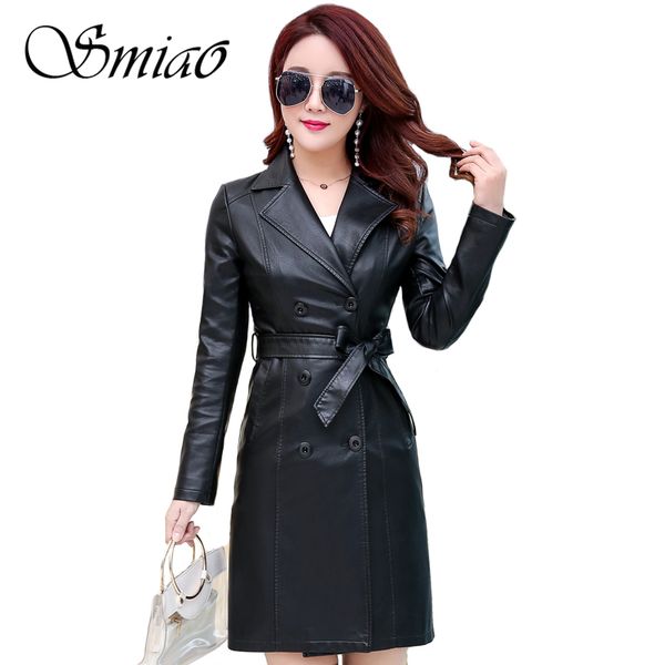smiao 2018 autumn winter leather jacket women big size double breasted leather coat women long trench coat belt plus size 6xl, Black
smiao 2018 autumn winter leather jacket women big size double breasted leather coat women long trench coat belt plus size 6xl, Black