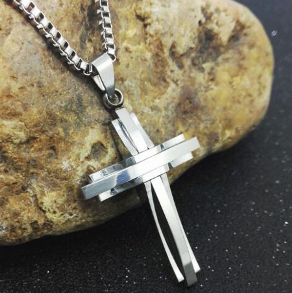 new style korean men's cross necklace 316 stainless steel foreign trade titanium steel pendant fashion classic exquisite, Silver