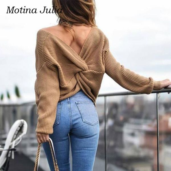 motina julia 2018 new back knot sweater pullovers long sleeve casual knitted jumpers streetwear female sweater, White;black
motina julia 2018 new back knot sweater pullovers long sleeve casual knitted jumpers streetwear female sweater, White;black