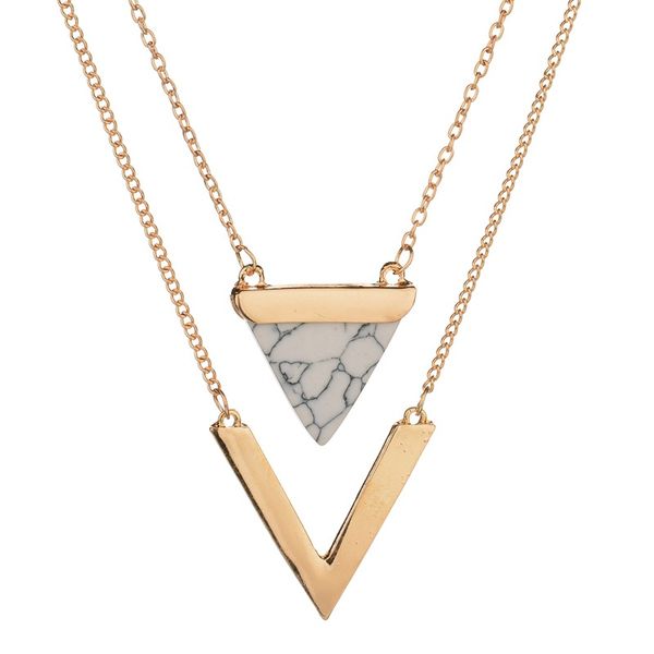 fashion pendant necklaces black white color trigonometric natural stone pendants v-signs alloy double chain necklace jewelry, Silver
fashion pendant necklaces black white color trigonometric natural stone pendants v-signs alloy double chain necklace jewelry, Silver