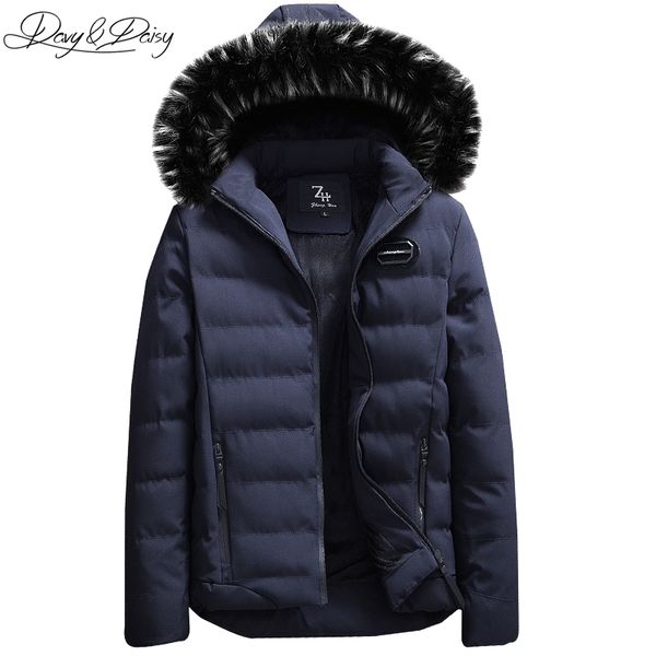 

davydaisy 2018 fashion winter jacket men casual warm hooded fur collar parka coat men down brand clothing casual parka dct-236, Black