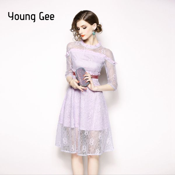 young gee women vintage dress slim casual elegant round collar lace floral office lady autumn party dresses vestido de festa, Black;gray
young gee women vintage dress slim casual elegant round collar lace floral office lady autumn party dresses vestido de festa, Black;gray