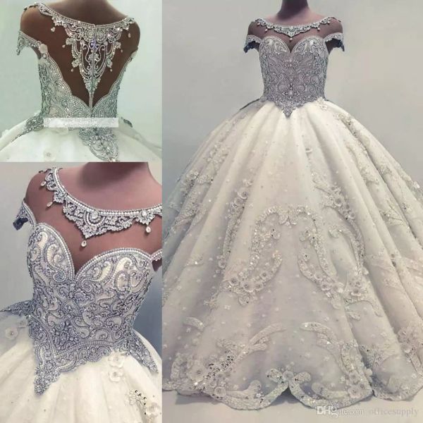 dubai luxurious beaded crystals arabic ball gown wedding dresses sheer cap sleeves beading sequins puffy long bridal gowns custom made, White
dubai luxurious beaded crystals arabic ball gown wedding dresses sheer cap sleeves beading sequins puffy long bridal gowns custom made, White