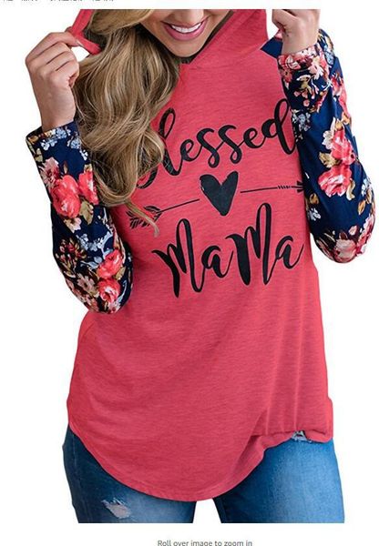 spring women floral tshirts hooded letters printed blessed mama love slim fit long sleeved tees, White
spring women floral tshirts hooded letters printed blessed mama love slim fit long sleeved tees, White