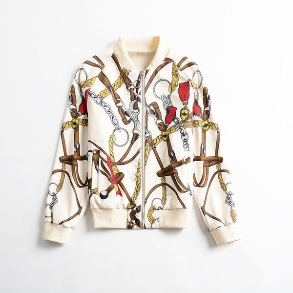 european and american women's wear winter 2018 the new long sleeve the chain of printing zipper short coat, Black;brown
european and american women's wear winter 2018 the new long sleeve the chain of printing zipper short coat, Black;brown