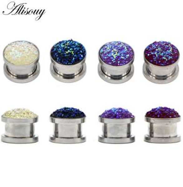 new alisouy 1pair anodized silver stainless steel screw fit ear tunnel plug gauge expanders earlet piercing with synthetic druzy
new alisouy 1pair anodized silver stainless steel screw fit ear tunnel plug gauge expanders earlet piercing with synthetic druzy