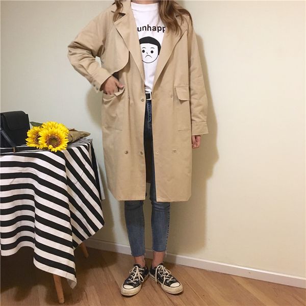 autumn coat female 2018 new fashion wild temperament windbreaker loose casual long khaki ladies windbreaker coat, Tan;black
autumn coat female 2018 new fashion wild temperament windbreaker loose casual long khaki ladies windbreaker coat, Tan;black
