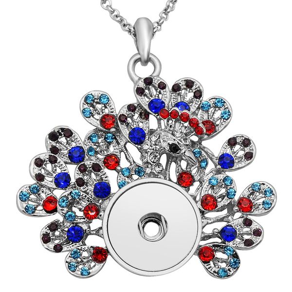 18mm snap buttons necklaces rhinestone metal peacock spreads its tail feather shape pendants with 60cm long chain jewelry, Silver
18mm snap buttons necklaces rhinestone metal peacock spreads its tail feather shape pendants with 60cm long chain jewelry, Silver
