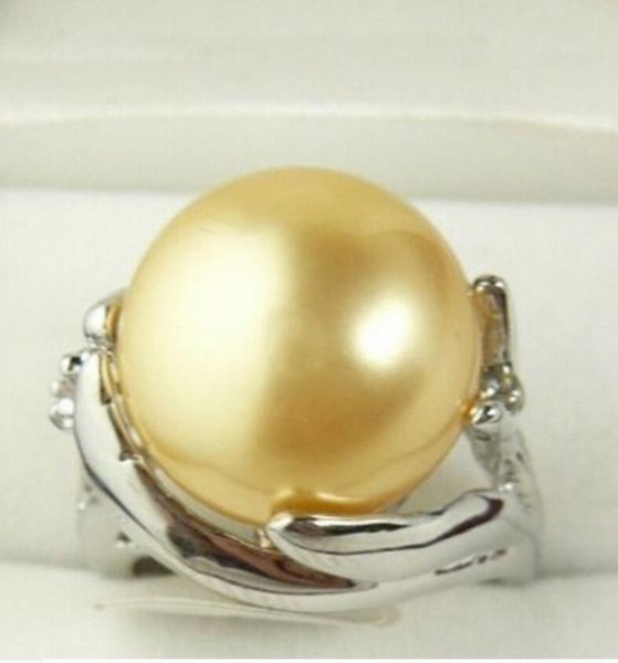 ll<<<fashion freshwater cultured yellow shell pearl ring, Silver 
ll<<<fashion freshwater cultured yellow shell pearl ring, Silver