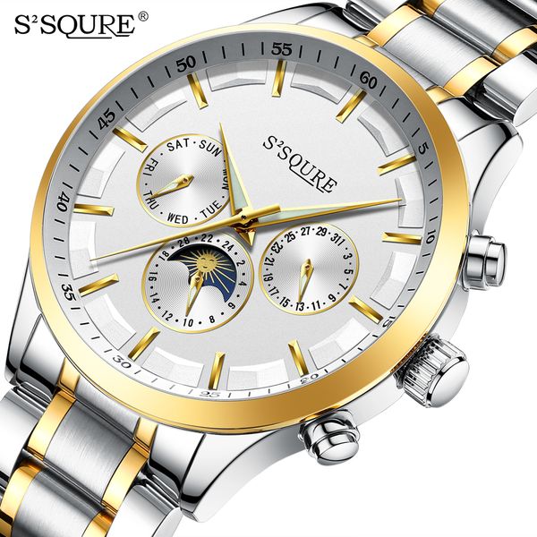 s2squre new automatic watch men sun moon phase waterproof mens multifunctional mechanical watches wristwatches, Slivery;brown 
s2squre new automatic watch men sun moon phase waterproof mens multifunctional mechanical watches wristwatches, Slivery;brown