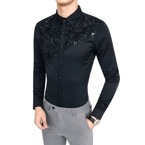 camisa masculina brand new korean slim fit tuxedo men shirt long sleeve lace patchwork casual dress shirts mens all match blouse, White;black
camisa masculina brand new korean slim fit tuxedo men shirt long sleeve lace patchwork casual dress shirts mens all match blouse, White;black