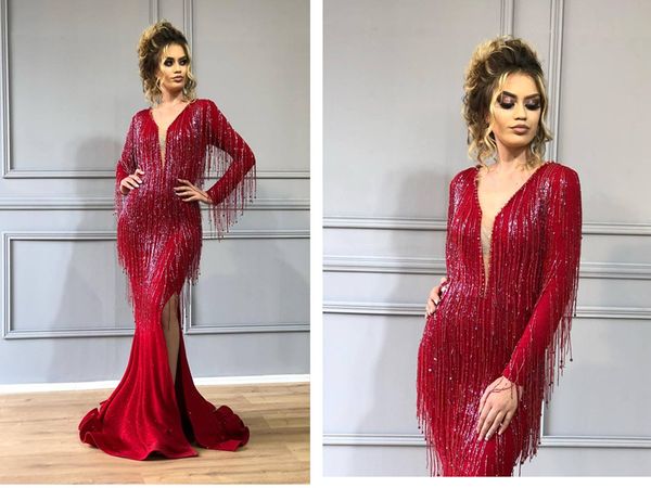 mermaid formal red long sleeve prom evening dresses slit court train 2019 bling formal party evening gowns, Black;red
mermaid formal red long sleeve prom evening dresses slit court train 2019 bling formal party evening gowns, Black;red