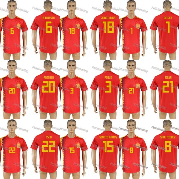 2018 World Cup Spain Home Red Soccer 7 MORATA 18 Alba Asensio de Gea Ñíguez Piqué Andrés Iniesta Isco SILVA Sergio Ramos Jersey
2018 World Cup Spain Home Red Soccer 7 MORATA 18 Alba Asensio de Gea Ñíguez Piqué Andrés Iniesta Isco SILVA Sergio Ramos Jersey