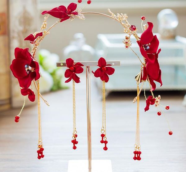 bridal headwear 2018 new red super fairy flowers wedding earrings wedding accessories set, Silver
bridal headwear 2018 new red super fairy flowers wedding earrings wedding accessories set, Silver
