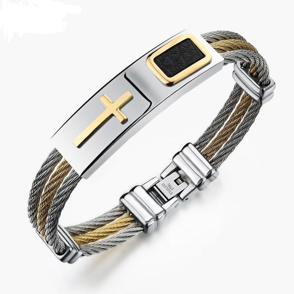 gold black color fashion simple men's leather cross bangle stainless steel bracelet watchband jewelry gift for boys men 785
gold black color fashion simple men's leather cross bangle stainless steel bracelet watchband jewelry gift for boys men 785