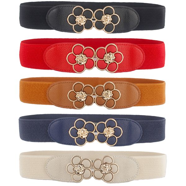 women lady double flower buckle skinny stretchy belt elastic corset waist band bltll0072, Black;brown
women lady double flower buckle skinny stretchy belt elastic corset waist band bltll0072, Black;brown