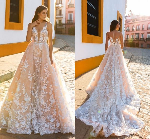 2018 country champagne wedding dresses with detachable train lace appliques spaghetti illusion back wedding dress bridal gowns, White
2018 country champagne wedding dresses with detachable train lace appliques spaghetti illusion back wedding dress bridal gowns, White