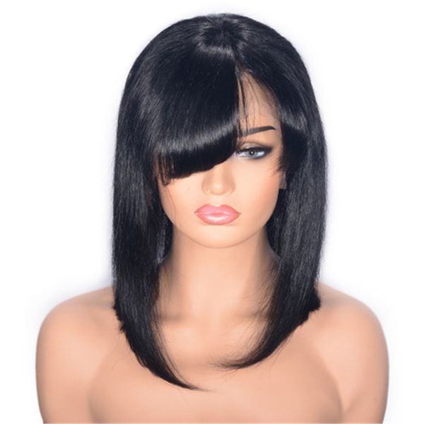 130% density glueless lace front human hair wigs brazilian straight hair bob wigs with bang natural color, Black;brown
130% density glueless lace front human hair wigs brazilian straight hair bob wigs with bang natural color, Black;brown