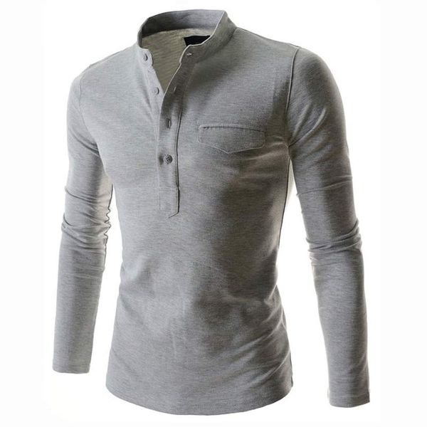 Solid Color Polo Shirt Men Fashion Stand Collar Gray Long Sleeve Polo Shirt Casual False Pocket Henley Shirt
Solid Color Polo Shirt Men Fashion Stand Collar Gray Long Sleeve Polo Shirt Casual False Pocket Henley Shirt