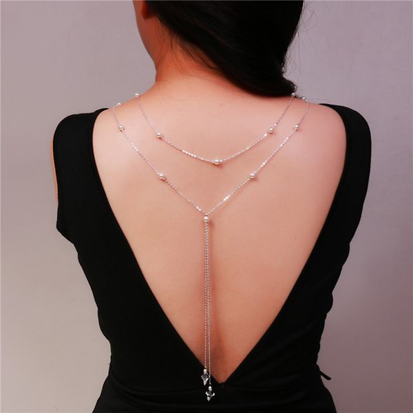 new design glass crystal pendant pearl backdrop necklace back deep v bride wedding jewelry long backless dress back chain bn2, Silver
new design glass crystal pendant pearl backdrop necklace back deep v bride wedding jewelry long backless dress back chain bn2, Silver