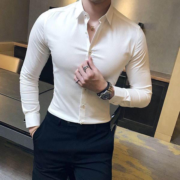 men shirt solid simple business mens social shirts dress long sleeve slim fit all match formal wear blouse homme, White;black
men shirt solid simple business mens social shirts dress long sleeve slim fit all match formal wear blouse homme, White;black
