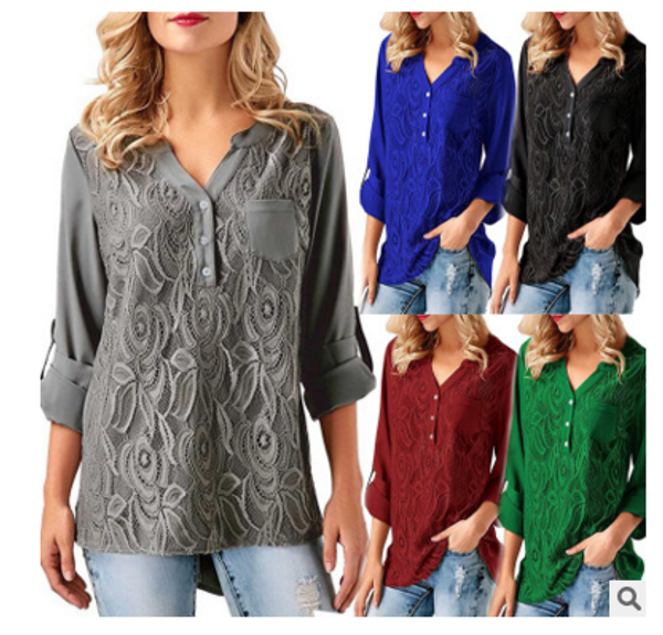 2018 new fashion women long sleeve blouse lace chiffon summer casual tee shirt ith a chiffon shirt, White
2018 new fashion women long sleeve blouse lace chiffon summer casual tee shirt ith a chiffon shirt, White