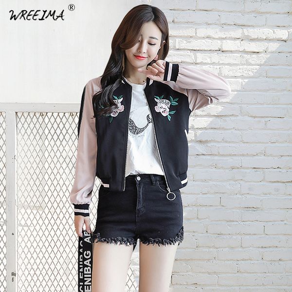 wreeima casual embroidery bomber jacket women coat 2018 new autumn short fashion slim v neck long sleeve streetwear outwear xz25, Black;brown
wreeima casual embroidery bomber jacket women coat 2018 new autumn short fashion slim v neck long sleeve streetwear outwear xz25, Black;brown